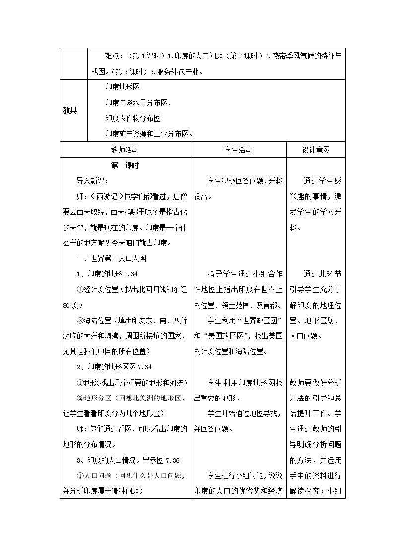 2022年人教版七年级地理下册第7章第3节印度教案 (5)第2页