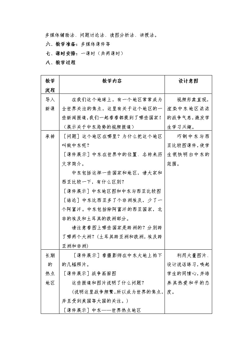 2022年人教版七年级地理下册第8章第1节中东教案 (2)02