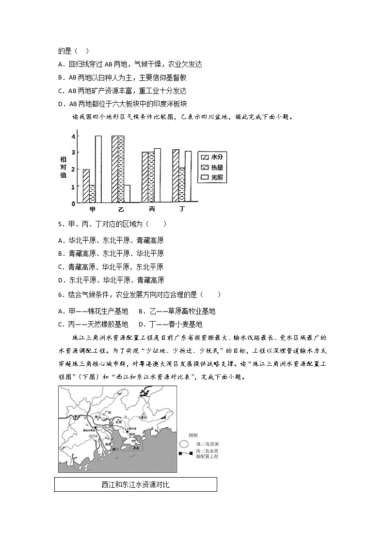 2022年内蒙古包头外国语实验学校中考模拟（二）地理试题02