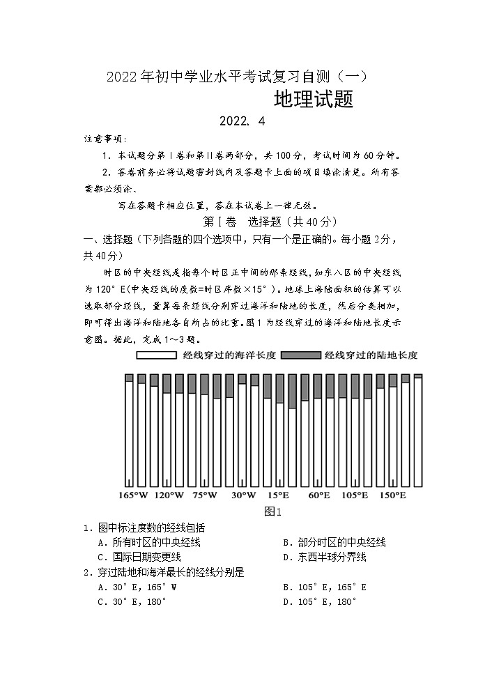 2022年山东省潍坊市中考一模地理试题01