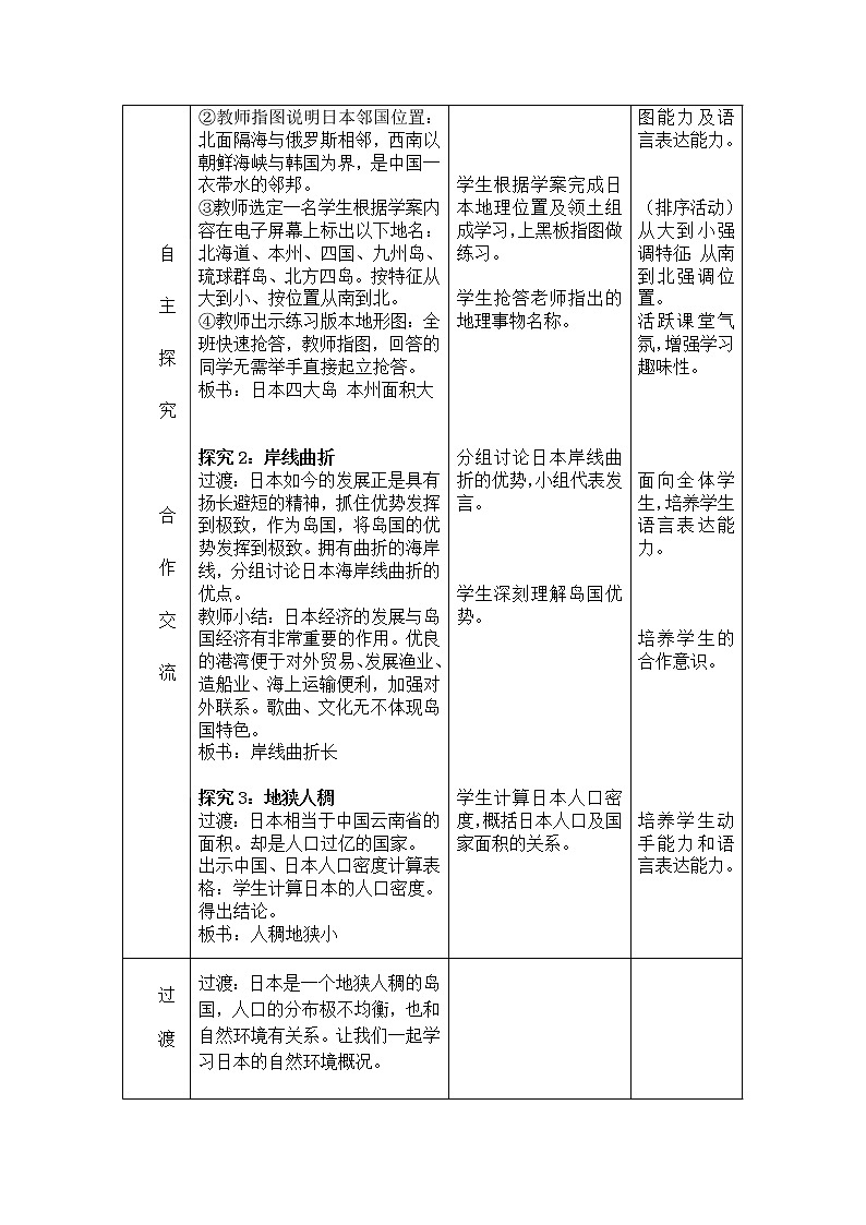 2022年中图版八年级地理下册第7章第1节日本教案 (2)03