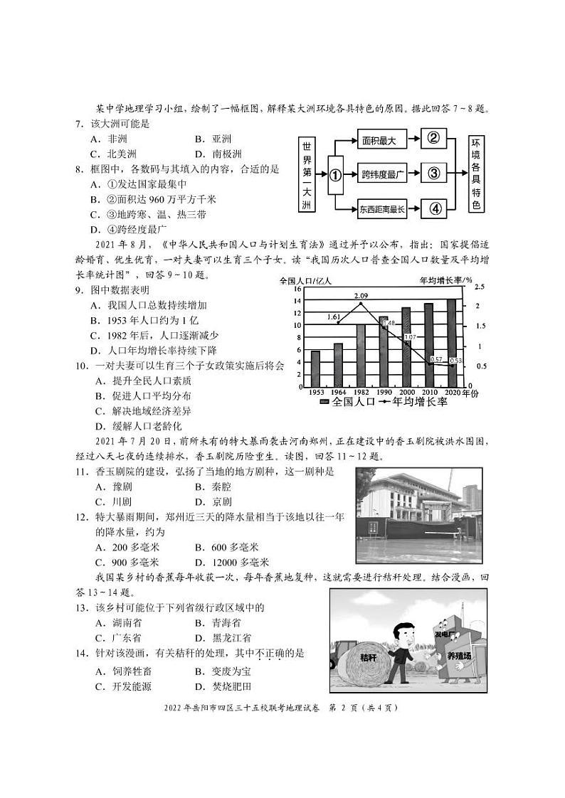 2022年湖南省岳阳市四区三十五校中考模拟地理试题02