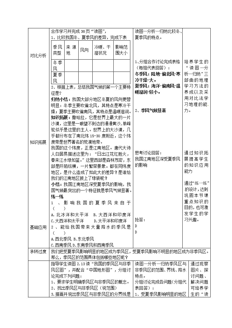 商务星球版八上地理 2.2气候基本特征  教案02