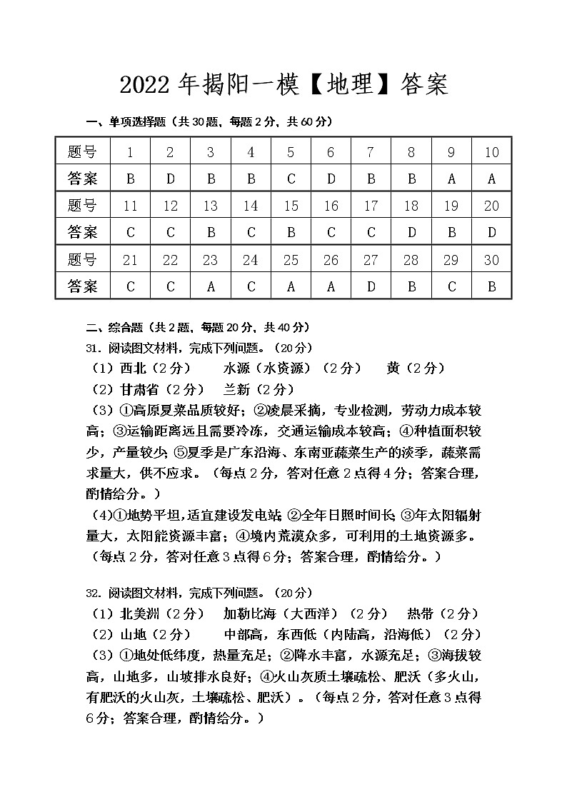 2022年广东省揭阳市中考一模地理试题01