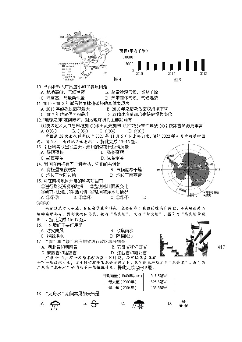 2022年江苏省泰州市初中学业水平测试地理模拟试题（泰兴卷）（有答案）02