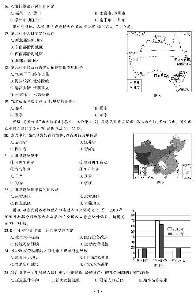 2021年福建中考地理真题（PDF版，含答案）03