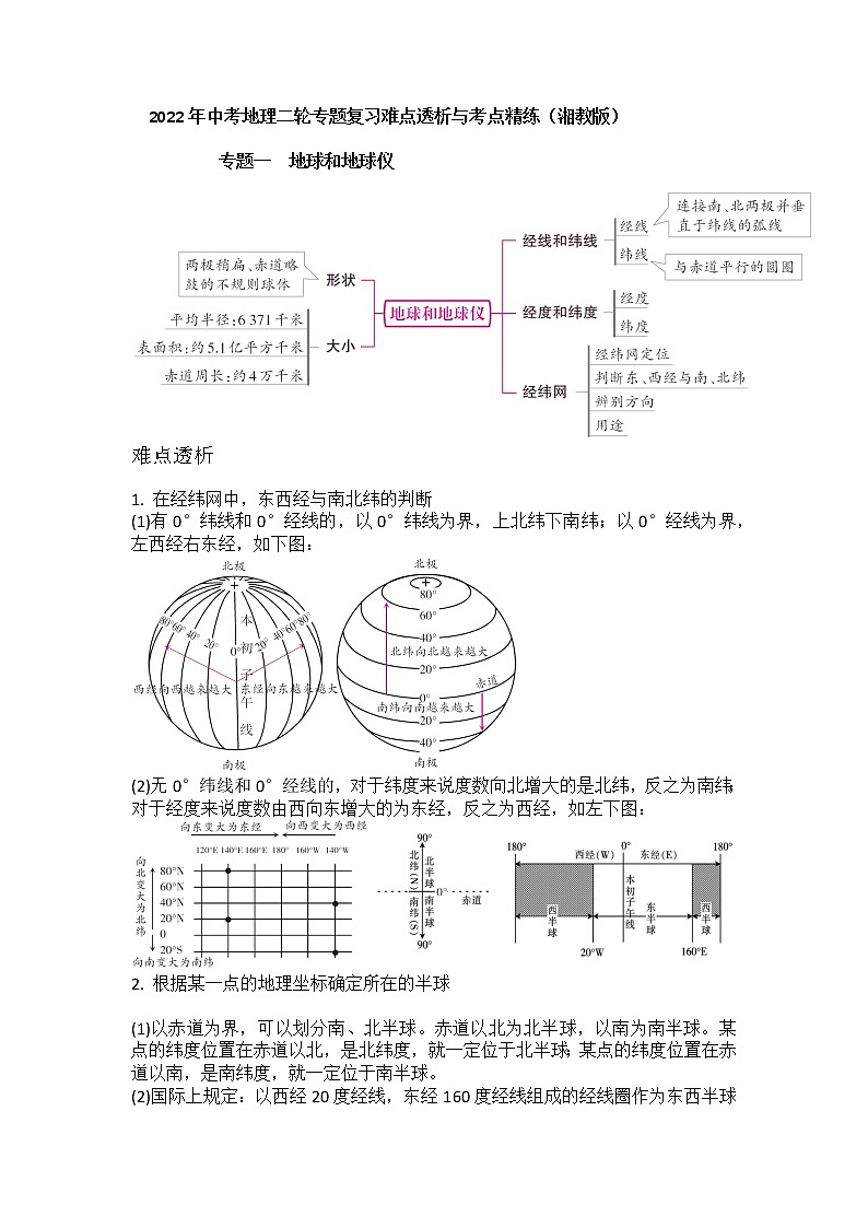 2022年中考地理二轮专题复习难点透析与考点精练+专题一+地球和地球仪学案第1页