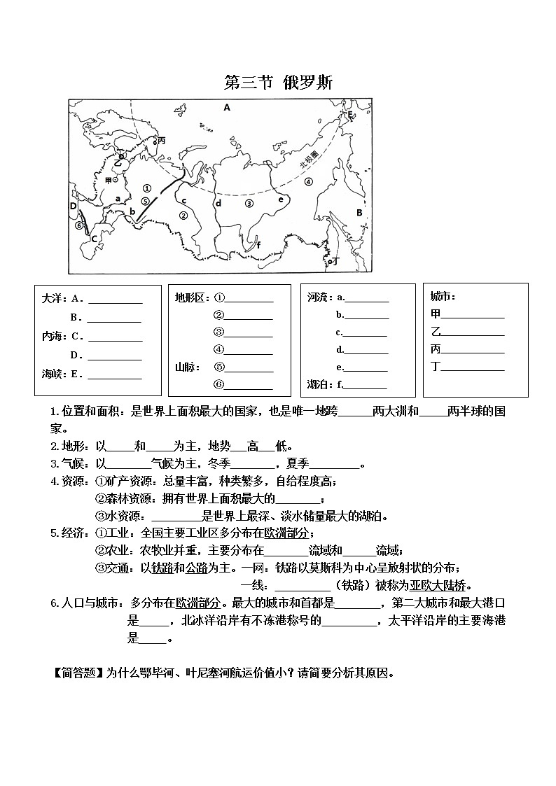 湘教版 七年级地理 第八章 走进国家期末默写资料第3页