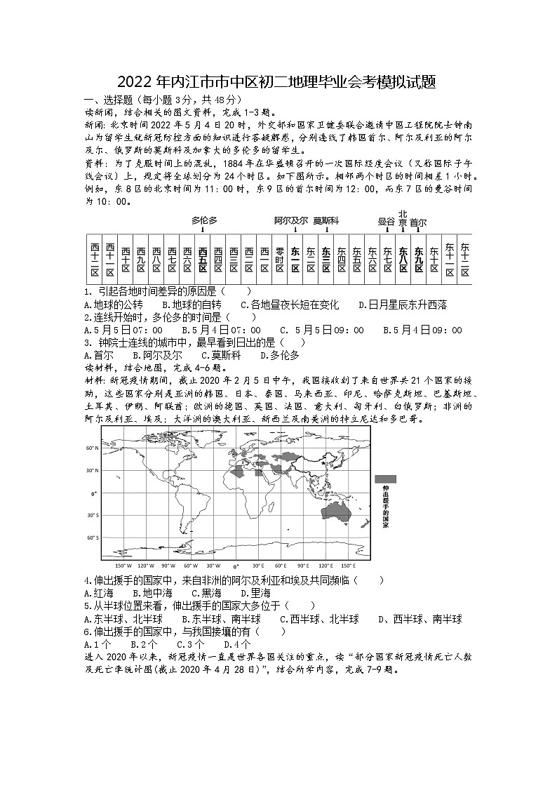 2022年四川省内江市市中区毕业会考模拟地理试题（含答案）01