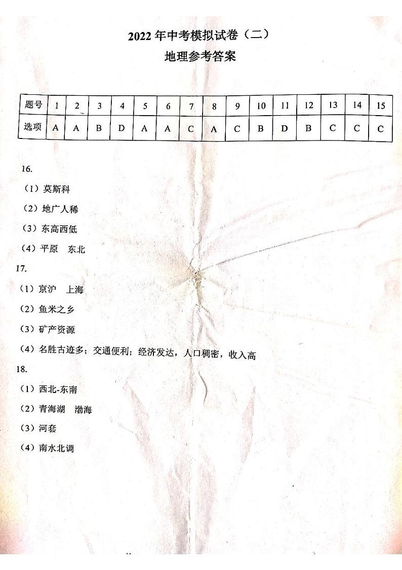 2022年江苏省连云港市中考地理模拟试卷（二）（含答案）01