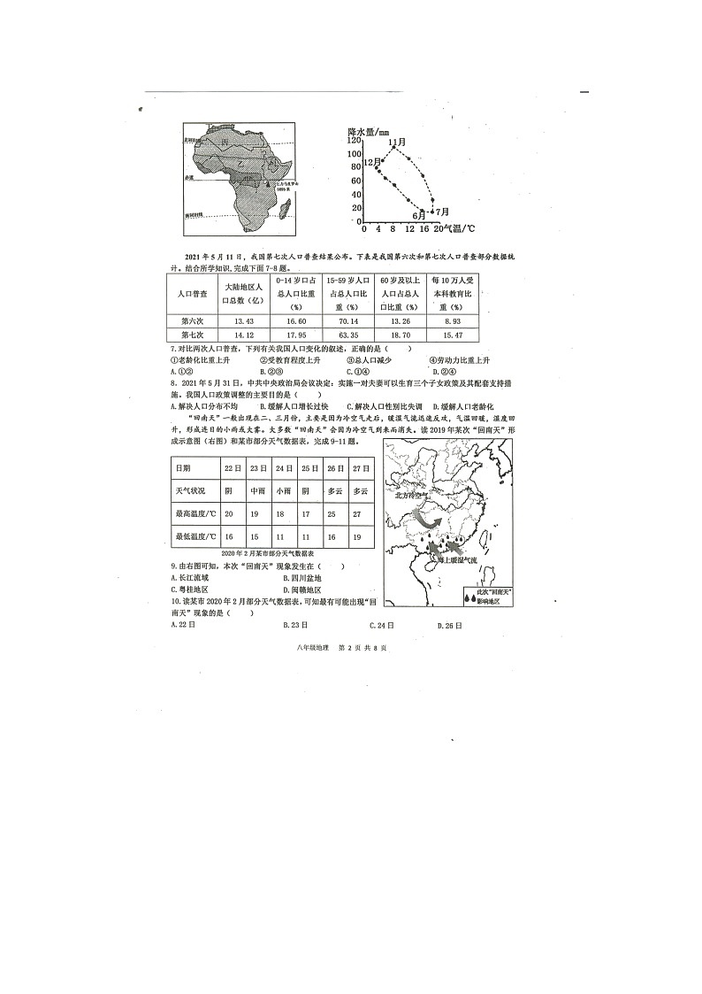 2022年山东省嘉祥县八年级结业模拟地理试题（含答案）02