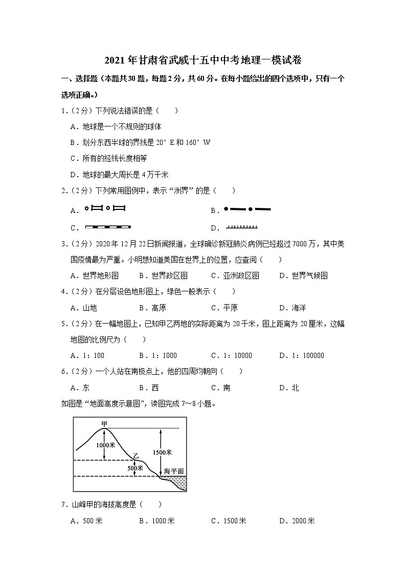 2021年甘肃省武威十五中中考地理一模试卷第1页