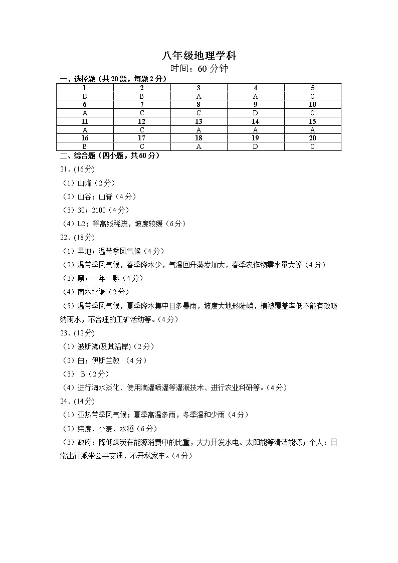 八年级地理答案第1页
