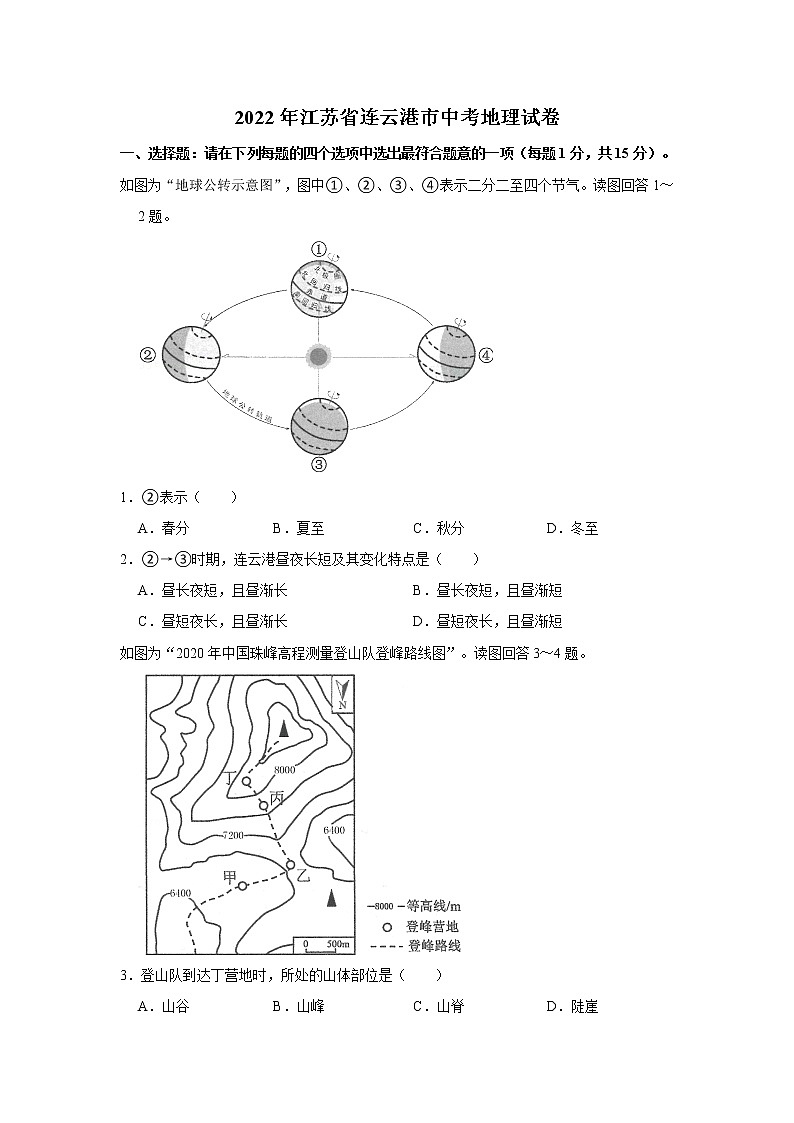 2022年江苏省连云港市中考地理试卷解析版01