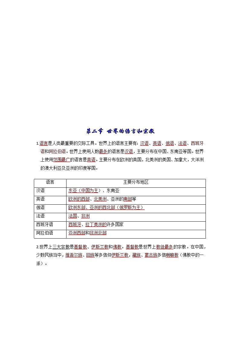 第四、五章 居民与聚落、发展与合作-【考点聚焦】初中地理必备知识大串讲（人教版）第2页