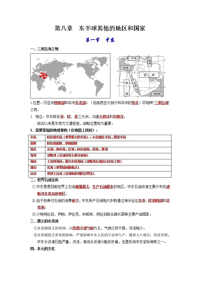 第八章 东半球其他的地区和国家-【考点聚焦】初中地理必备知识大串讲（人教版） 试卷01