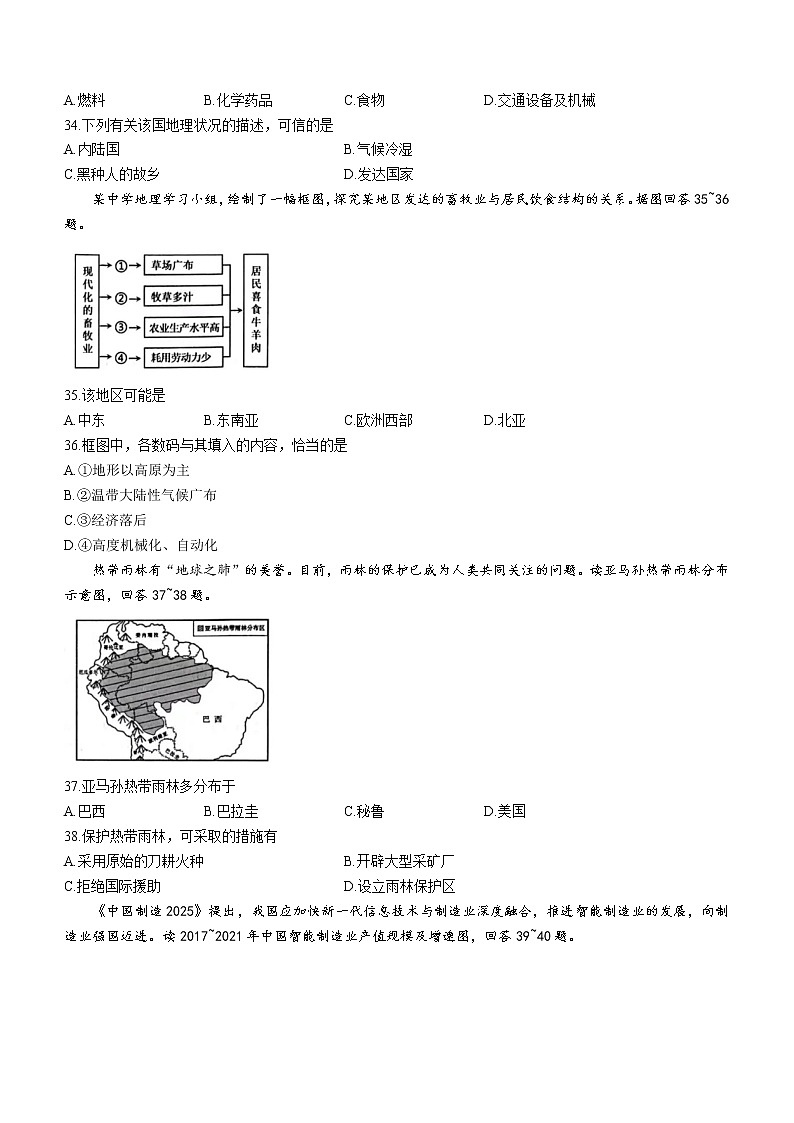 2022年湖南省岳阳市中考地理真题(word版无答案)02
