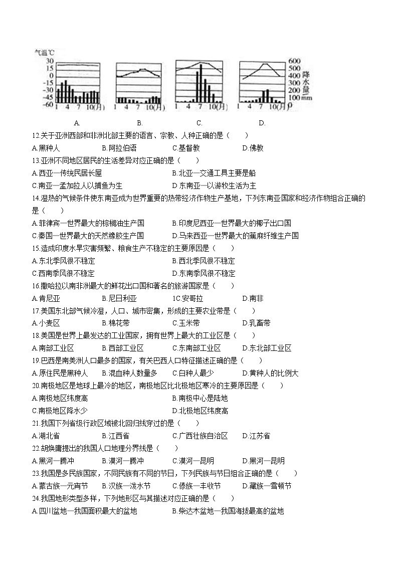 2022年黑龙江省龙东地区中考地理真题(word版含答案)02