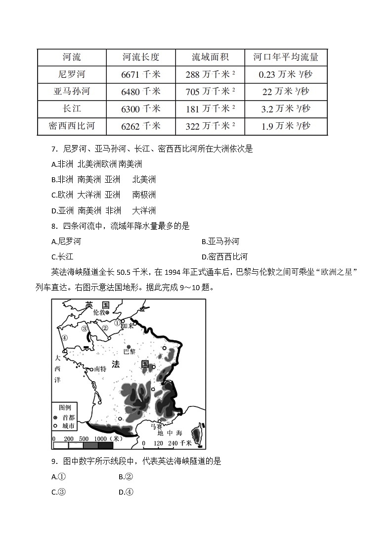 湖南省郴州市2021-2022学年七年级下学期期末质量监测地理试题（含答案）第3页
