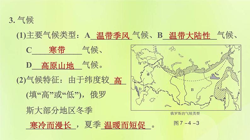 人教版七年级地理下册第7章我们邻近的国家和地区7.4俄罗斯第1课时横跨亚欧大陆北部习题课件05