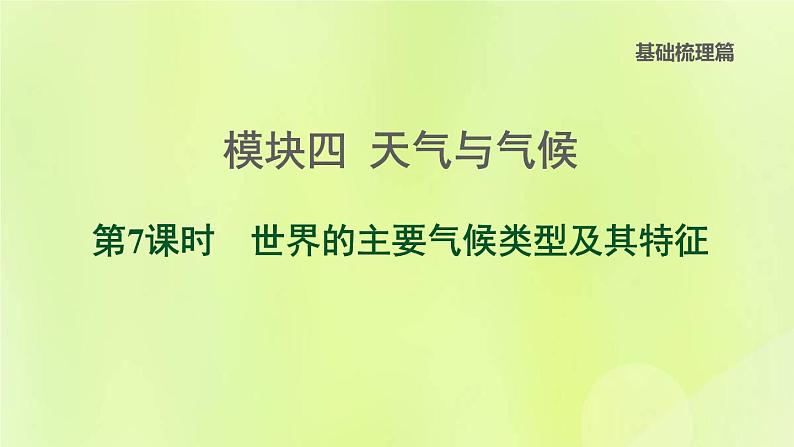 福建专版中考地理复习模块4天气与气候第7课时世界的主要气候类型及其特征课堂教学课件第1页