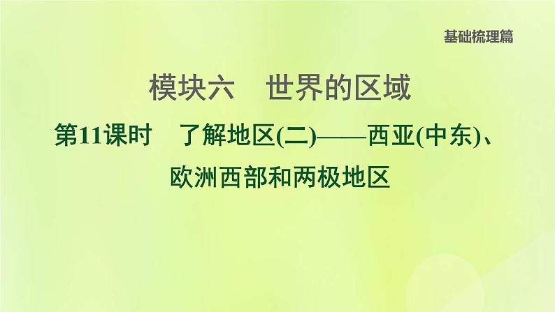 福建专版中考地理复习模块6世界的区域第11课时了解地区2-西亚中东欧洲西部和两极地区课堂教学课件01