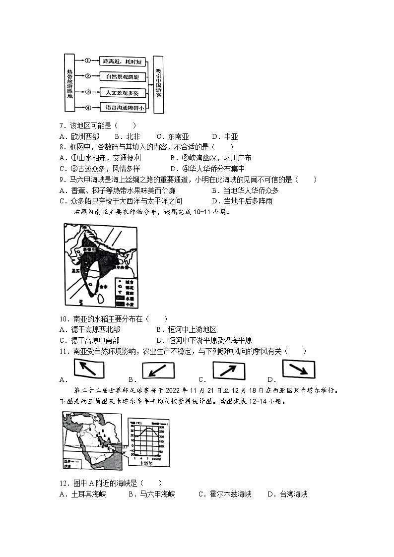山东省滨州市沾化区2021-2022学年七年级下学期期末地理试题(无答案)第2页