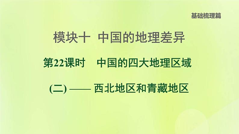 福建专版中考地理复习模块10中国的地理差异第22课时中国的四大地理区域2-西北地区和青藏地区课堂教学课件第1页