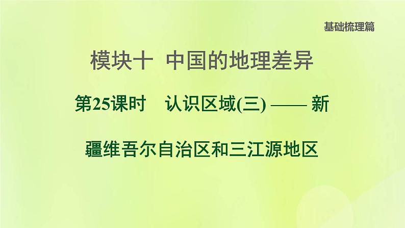 福建专版中考地理复习模块10中国的地理差异第25课时认识区域三-新疆维吾尔自治区和三江源地区课堂教学课件第1页