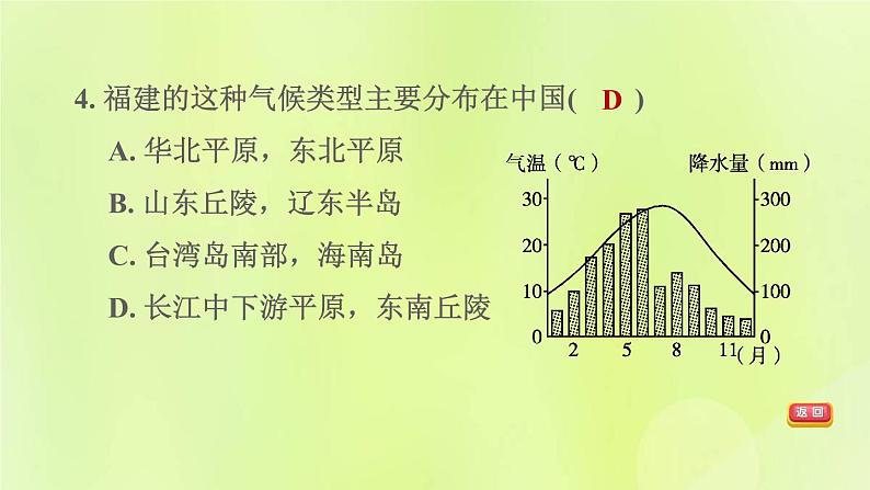 福建专版中考地理复习模块4天气与气候第7课时世界的主要气候类型及其特征课后习题课件第8页