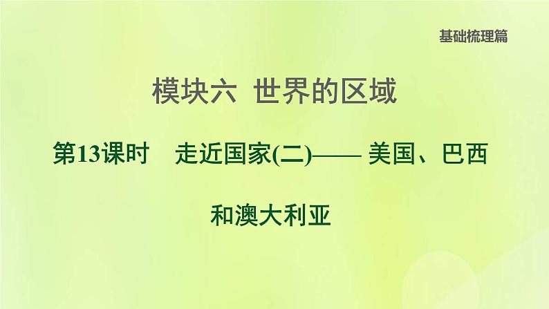 福建专版中考地理复习模块6世界的区域第13课时走近国家2-美国巴西和澳大利亚课后习题课件第1页