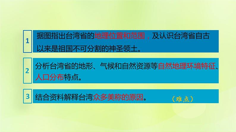 人教版八年级地理下册第7章南方地区第4节祖国的神圣领土-台湾省第1课时不可分割的神圣领土美丽富饶的宝岛课件04