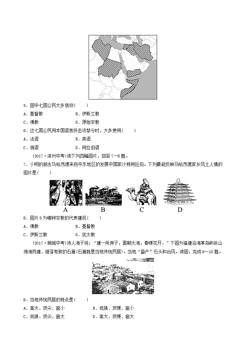 人教版中考地理复习第5章世界的居民练习含答案第2页
