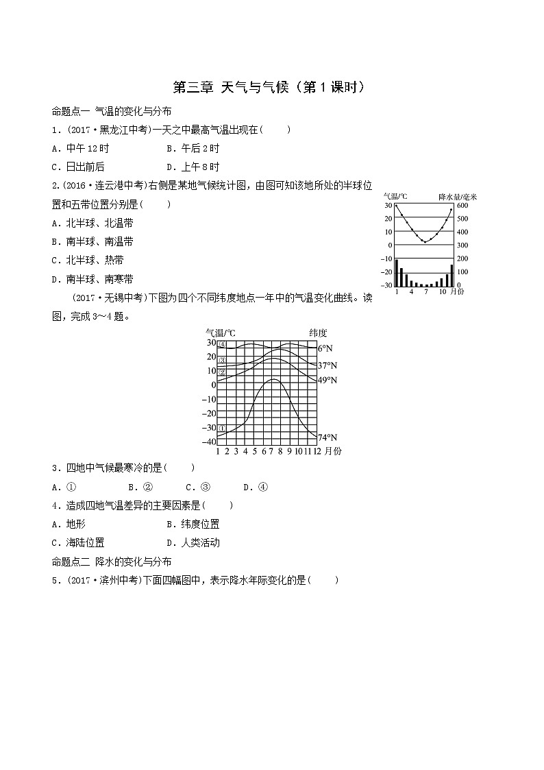 鲁教版中考地理复习8第3章天气与气候第1课时真题演练含答案第1页