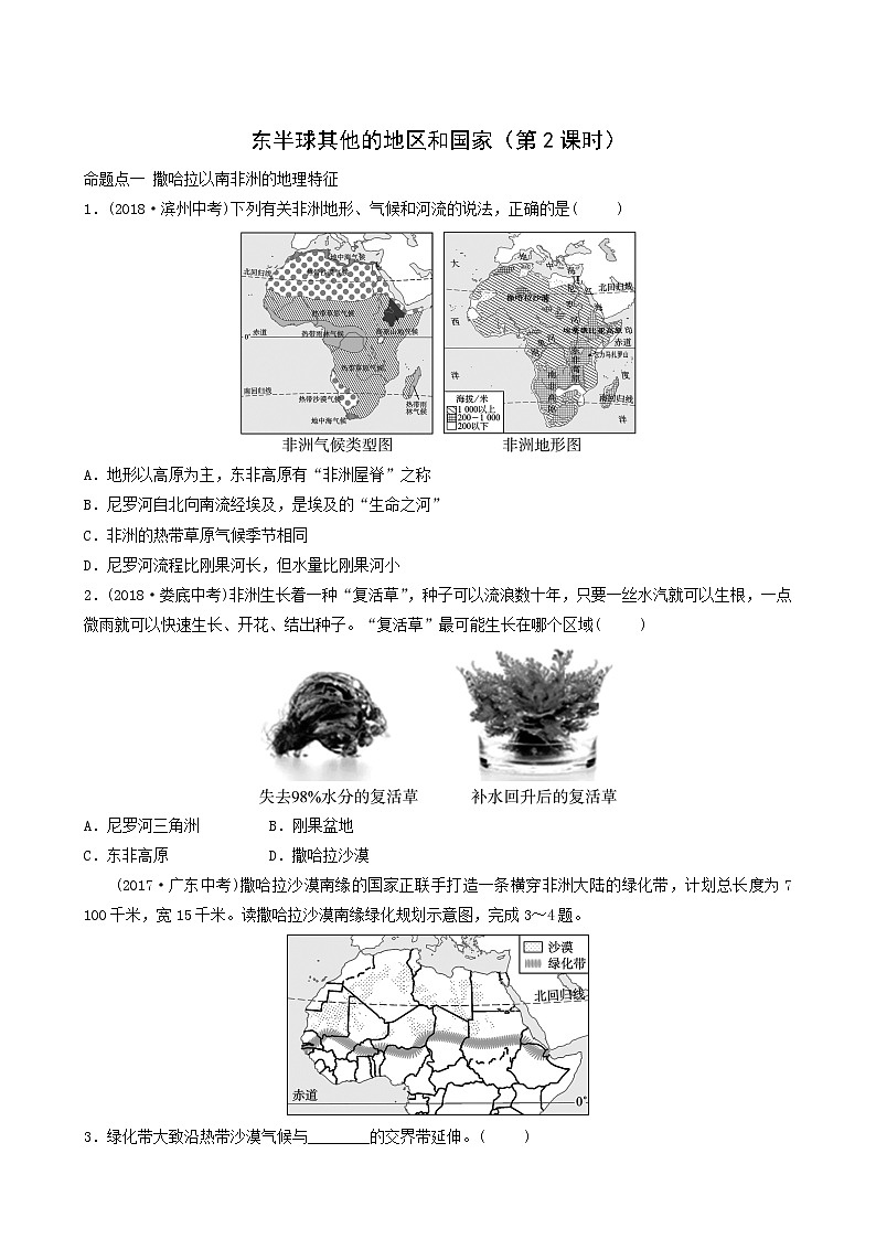 鲁教版中考地理复习22第8章东半球其他的地区和国家第2课时真题演练含答案第1页