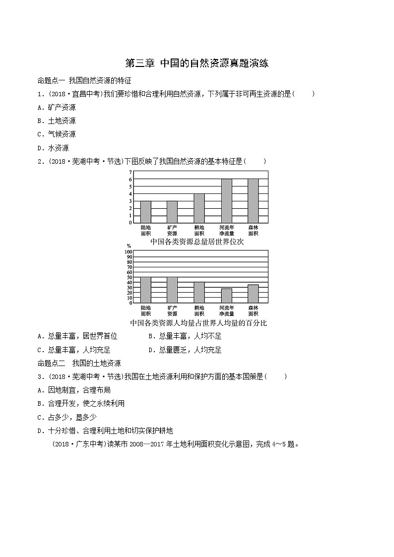 鲁教版中考地理复习34第3章中国的自然资源真题演练含答案第1页