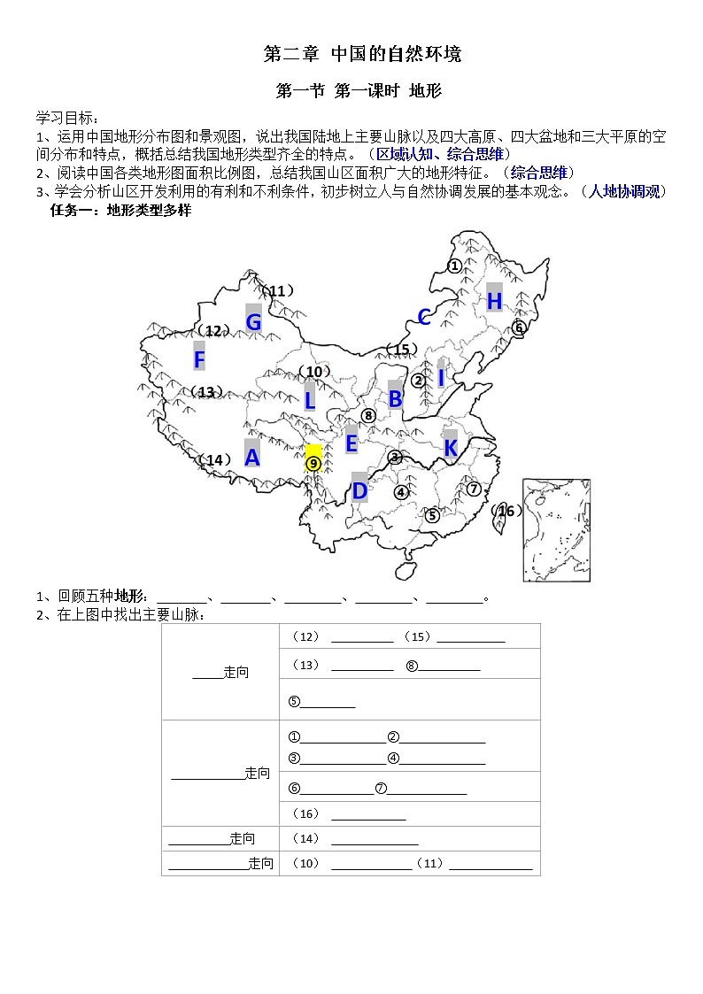 八年级上册 地形地势 学案（两课时）第1页