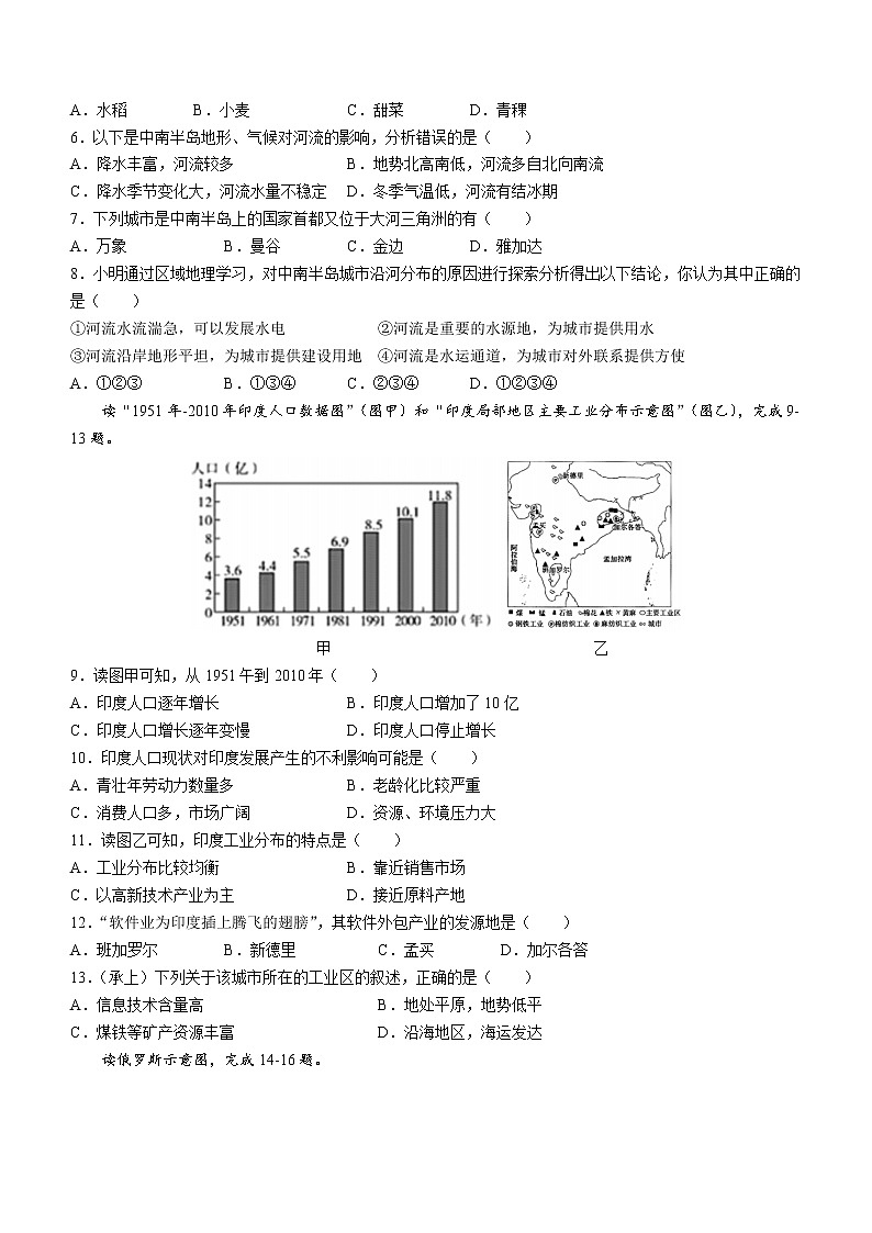 陕西省渭南市大荔县2021-2022学年七年级下学期期末地理试题(word版含答案)02