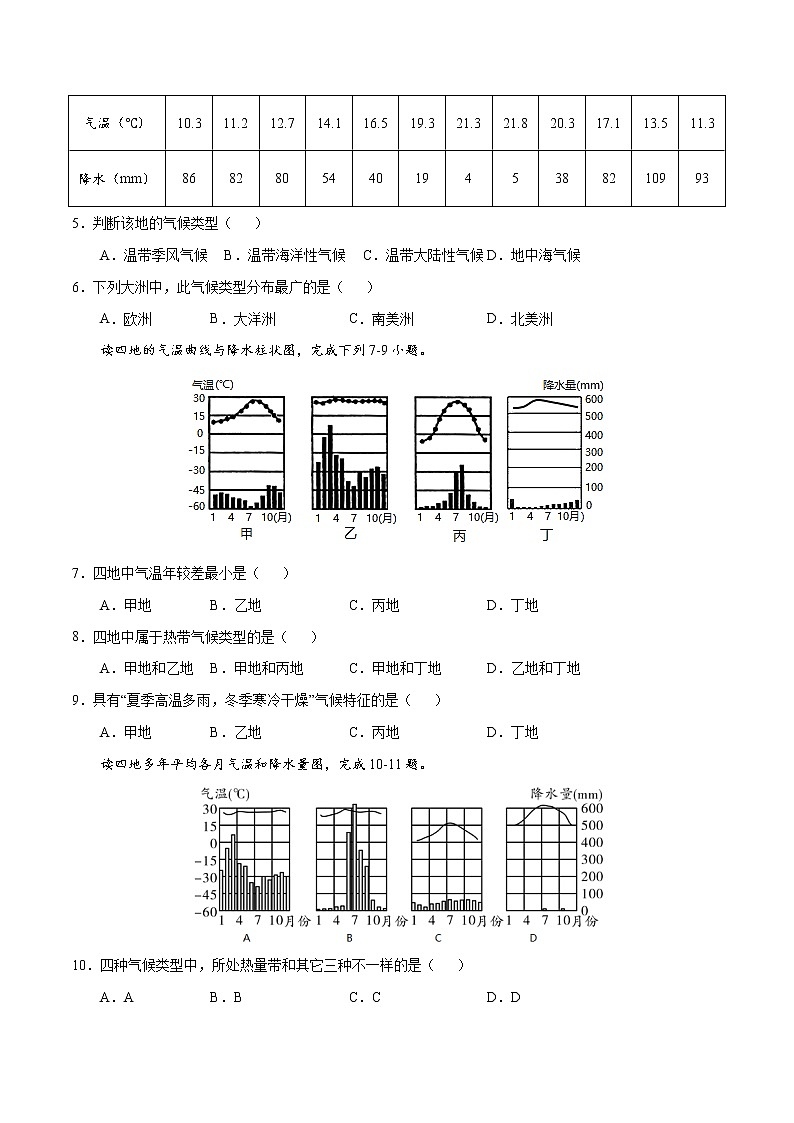 3.4世界的气候（第1课时 ）（练习）-2022-2023学年七年级地理上册同步备课系列（人教版）第2页