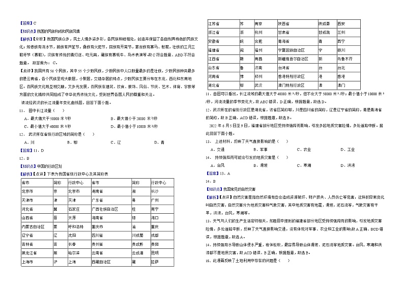 吉林省白城市2022年中考地理试卷解析版03