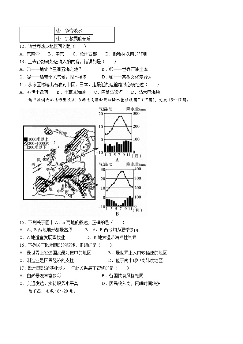 陕西省汉中市留坝县2021-2022学年七年级下学期期末地理试题(word版含答案)第3页