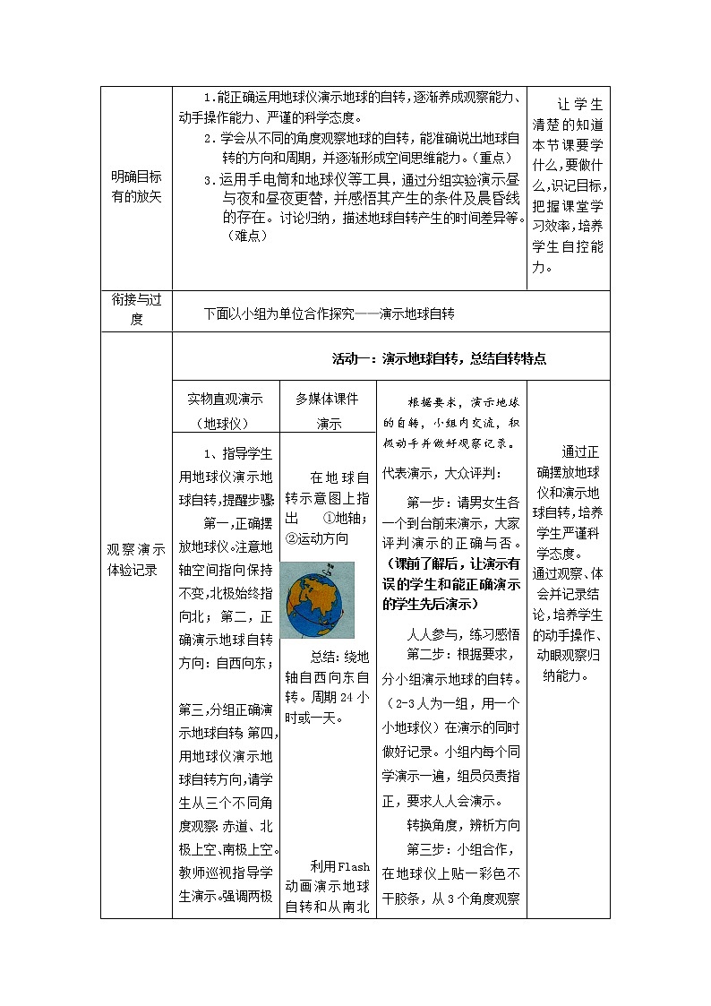 商务星球版七上地理 1.3地球的自转 教案02