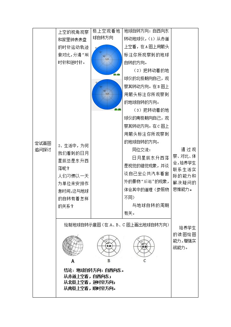 商务星球版七上地理 1.3地球的自转 教案03