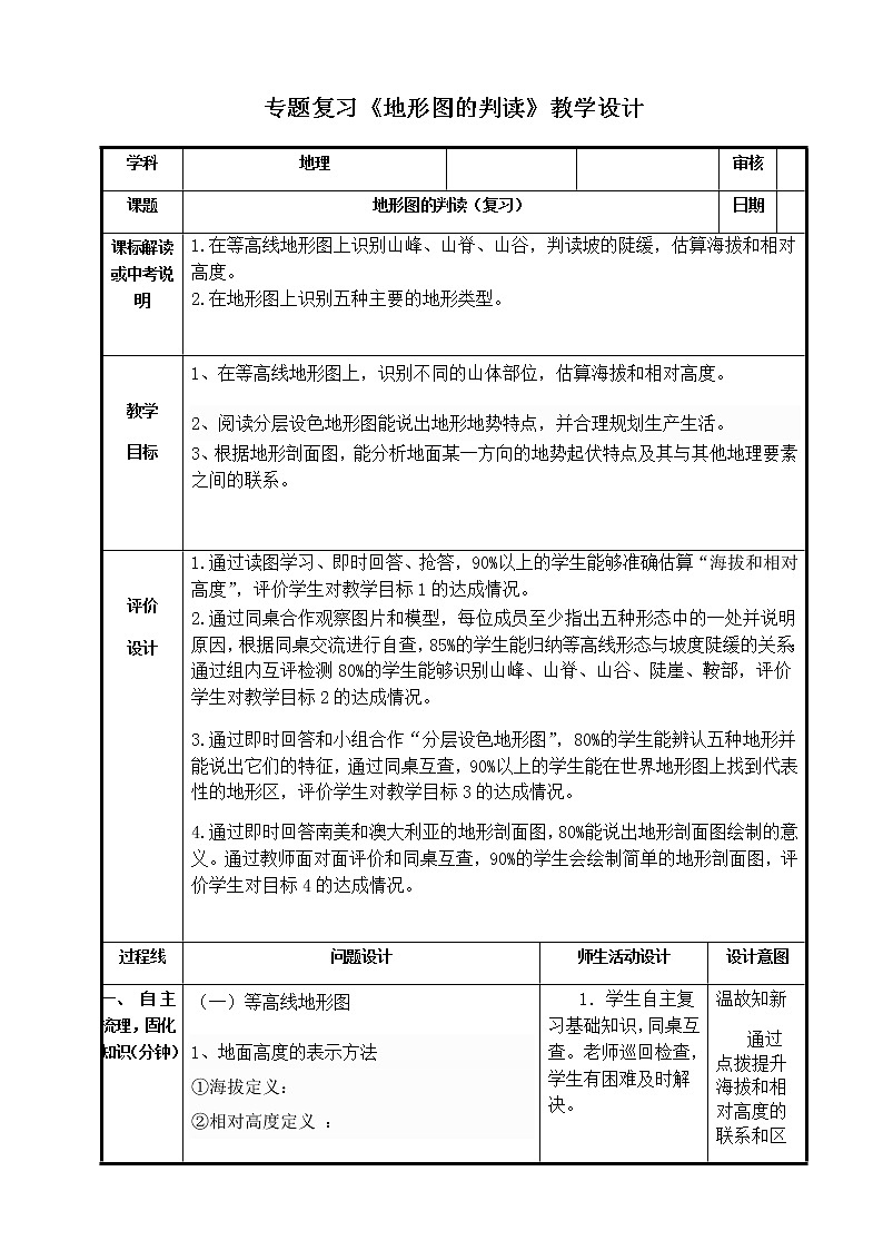 六年级地理上册教案-1.4地形图的判读-鲁教版（五四学制）01
