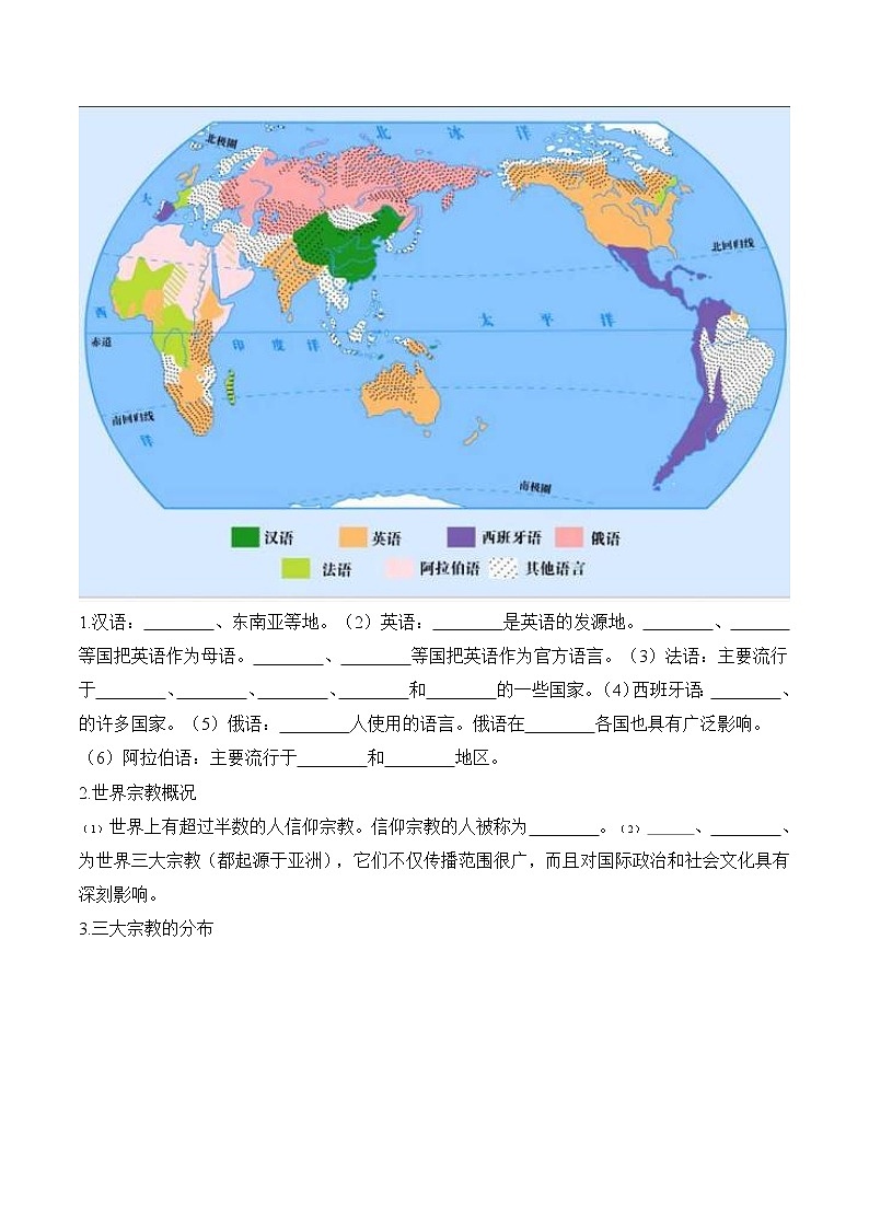 4.2 世界的语言和宗教-2022-2023学年七年级地理上册课后培优分级练（人教版）（解析版）第2页