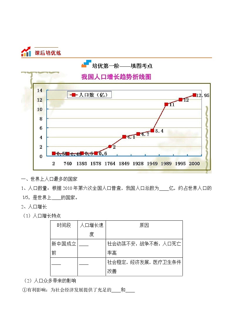 1.2+人口-2022-2023学年八年级地理上册课后培优分级练（人教版）02
