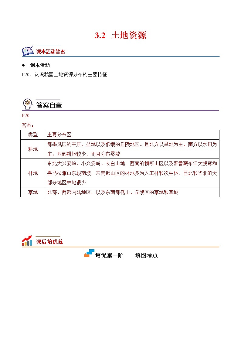 3.2+土地资源-2022-2023学年八年级地理上册课后培优分级练（人教版）01