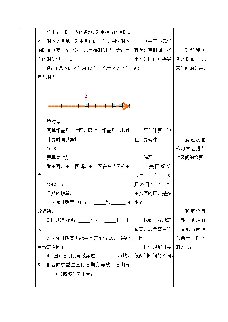 商务星球版地理七年级上第一章《地球的自转》时区和日界线专题教案03