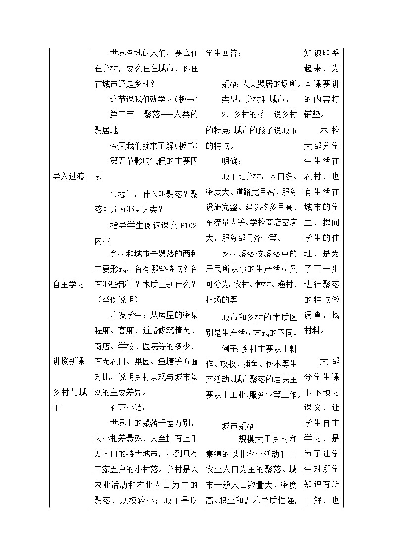 商务星球版地理七年级上第五章《聚落——人类的聚居地》参考教案02