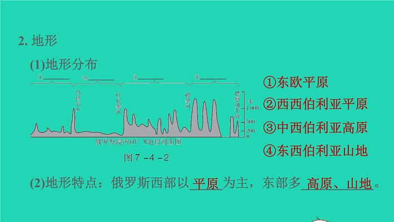 地理人教版七年级下册同步教学课件第7章我们邻近的国家和地区7.4俄罗斯第1课时横跨亚欧大陆北部习题第4页